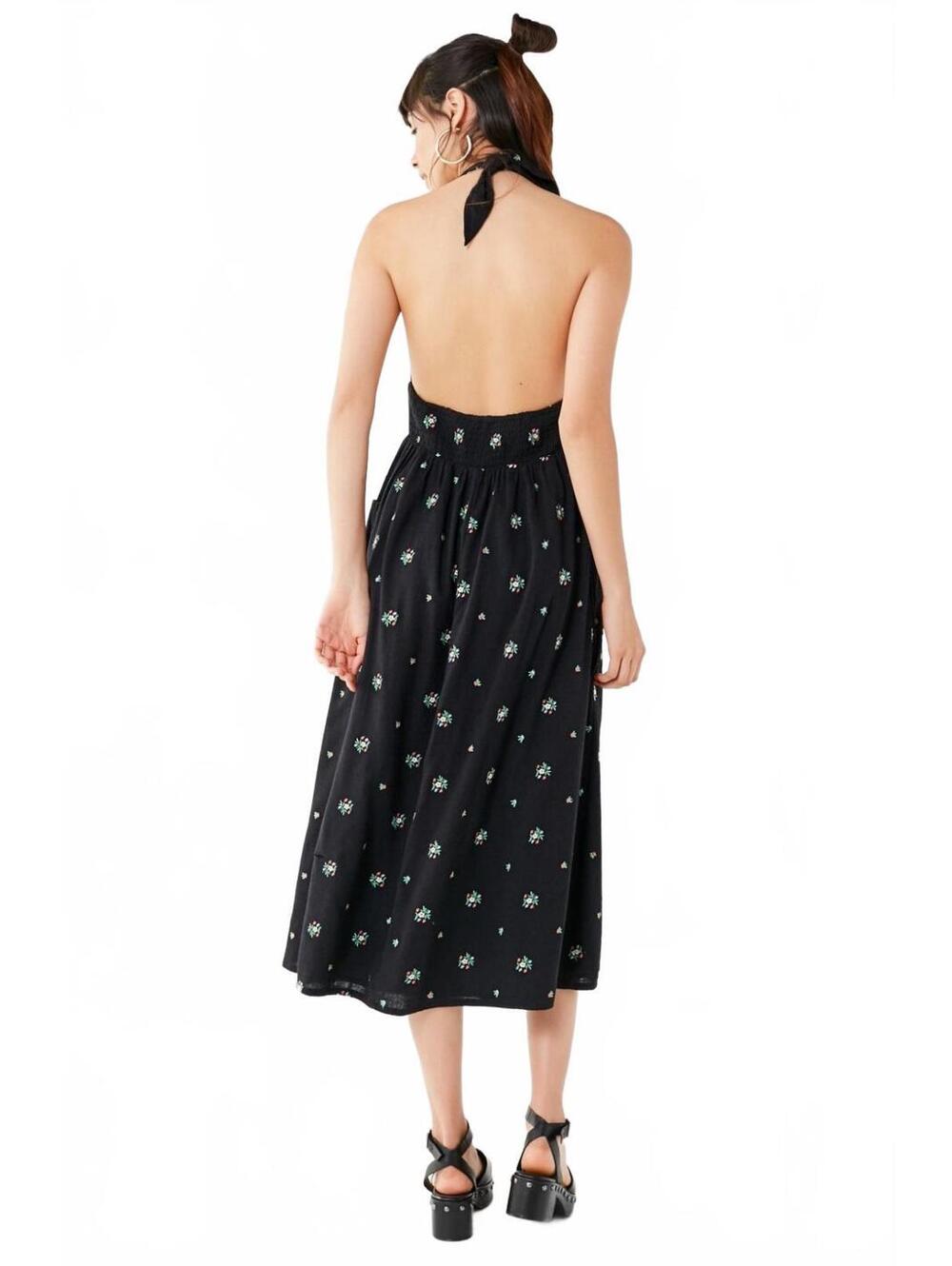 Urban Outfitters Betsey Floral Embroidered Cottagecore Halter Midi Dress Small - Picture 4 of 9